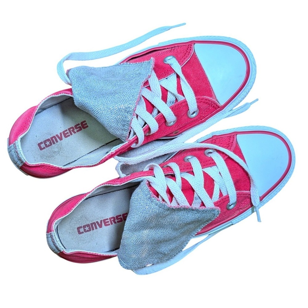 Converse All Star US 6 Women's Pink & Silver Low Top Sneakers Fold Over Tongue